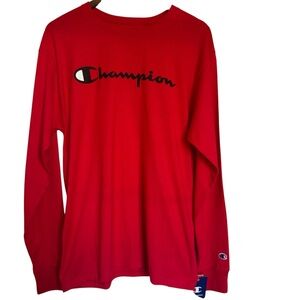 Champion Men’s Red Long Sleeve T Shirt with Prominent Logo Size Medium NWT